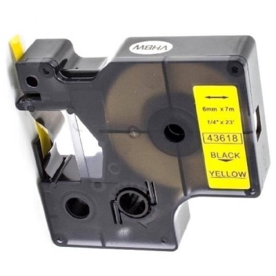 Nastro per Etichettatrice Compatibile Dymo 43618 S0720790 nero su giallo 6mm x 7m No Oem