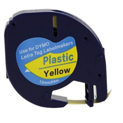 Nastro per Etichettatrice Compatibile Dymo 91222 S0721670 in plastica nero su giallo 12mm x 4m No Oem
