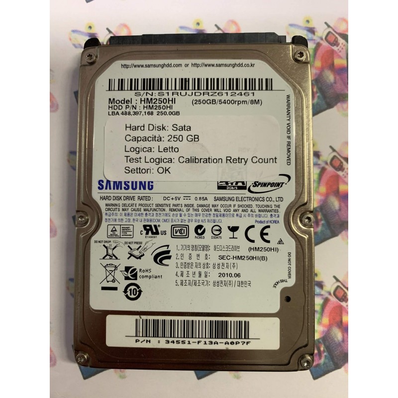 Hard Disk Usato Semifunzionante Sata 2,5" 250Gb SAMSUNG HM250HI