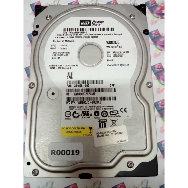 Hard Disk Usato Sata 3,5" 80Gb WD WD800JD