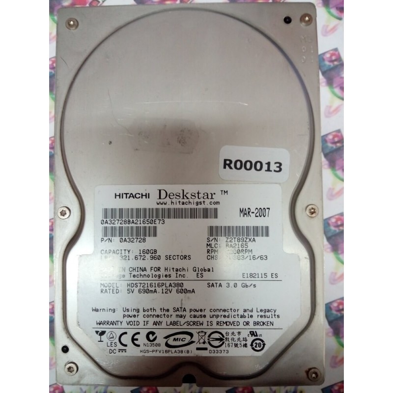 Hard Disk Usato Sata 3,5" 160Gb Hitachi HDS721616PLA380