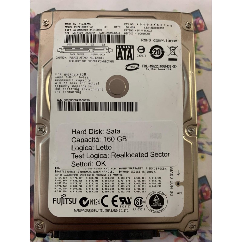 Hard Disk Usato Semifunzionante Sata 2,5" 160Gb FUJITSU MHZ2160BH G2 CA07018-B42400SS