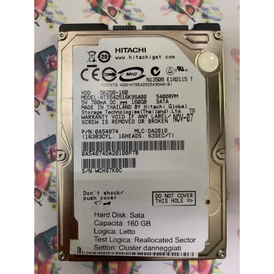 Hard Disk Usato Semifunzionante Sata 2,5" 160Gb HITACHI HTS542516K9SA00 0A54874