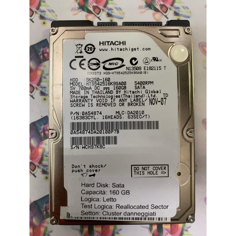 Hard Disk Usato Semifunzionante Sata 2,5" 160Gb HITACHI HTS542516K9SA00 0A54874