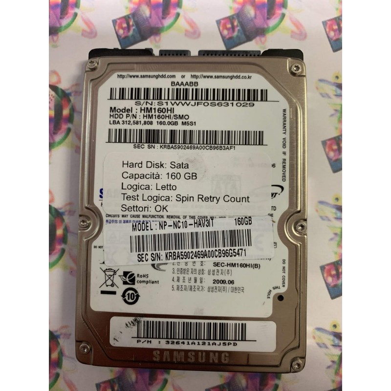 Hard Disk Usato Semifunzionante Sata 2,5" 160Gb SAMSUNG HM160HI 32641A121AJSPD