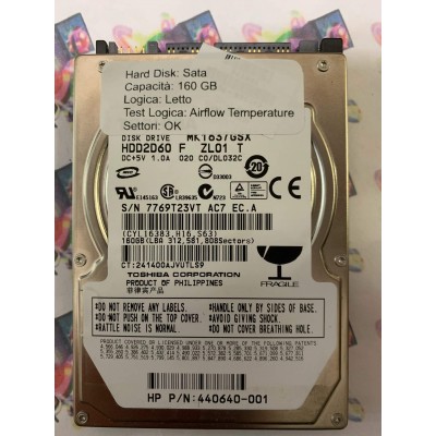 Hard Disk Usato Semifunzionante Sata 2,5" 160Gb TOSHIBA HDD2D60 F ZL01 T 440640-001