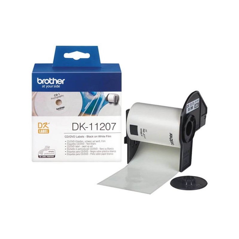 Rotolo da 100 Etichette in Carta Originali Brother DK-11207 58mm Circolari Nero su Bianco