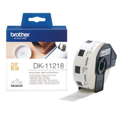 Rotolo da 1000 Etichette in Carta Originali Brother DK-11218 24mm Circolari Nero su Bianco