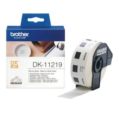 Rotolo da 1200 Etichette in Carta Originali Brother DK-11219 12mm Circolari Nero su Bianco