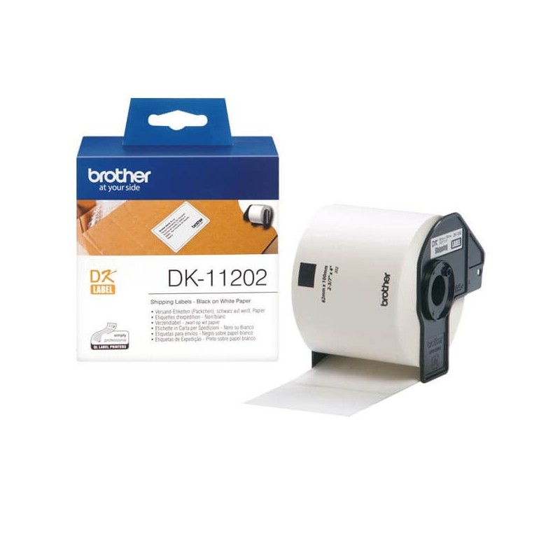 Rotolo da 300 Etichette in Carta Originali Brother DK-11202 62mm x 100mm Nero su Bianco