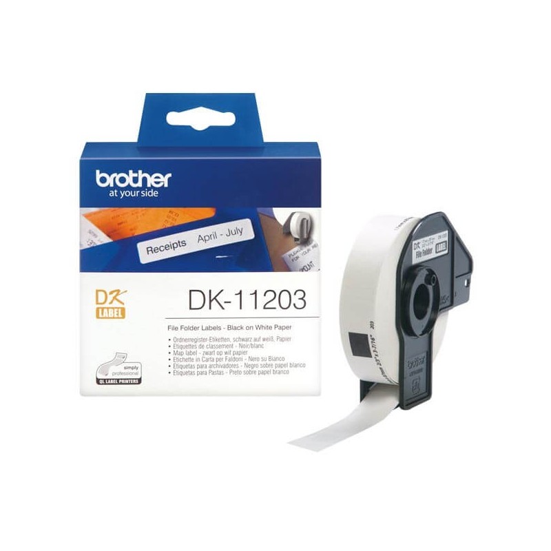 Rotolo da 300 Etichette in Carta Originali Brother DK-11203 17mm x 87mm Nero su Bianco