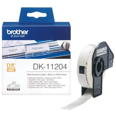 Rotolo da 400 Etichette in Carta Originali Brother DK-11204 17mm x 54mm Nero su Bianco