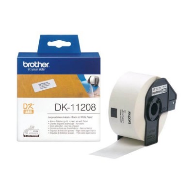 Rotolo da 400 Etichette in Carta Originali Brother DK-11208 38mm x 90mm Nero su Bianco