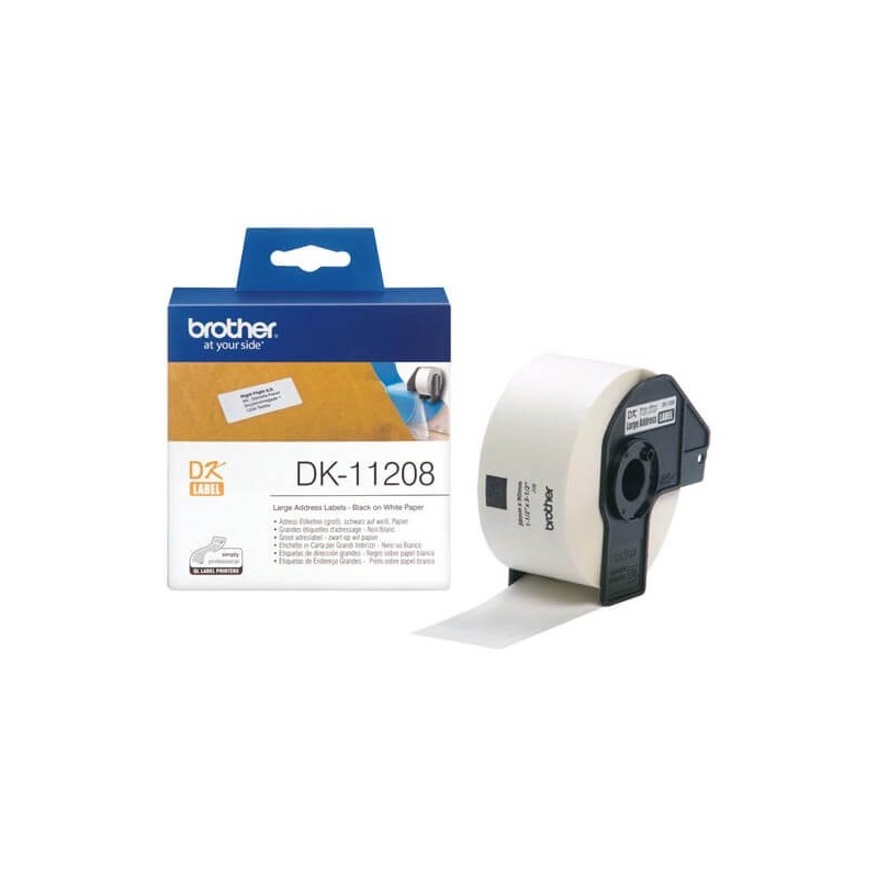 Rotolo da 400 Etichette in Carta Originali Brother DK-11208 38mm x 90mm Nero su Bianco