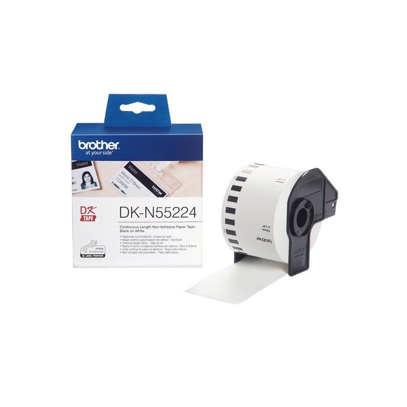 Rotolo di Carta non adesivo Originale Brother DK-N55224 54mm x 30,48m Nero Bianco