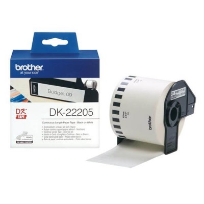 Rotolo di etichette in Carta Originale Brother DK-22205 62mm x 30,48m Nero Bianco
