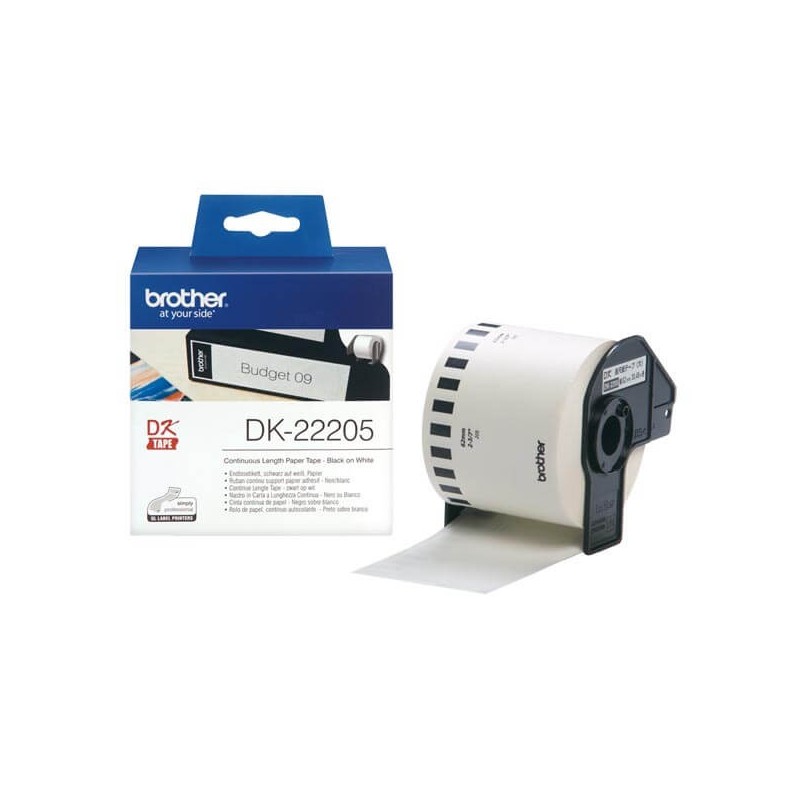 Rotolo di etichette in Carta Originale Brother DK-22205 62mm x 30,48m Nero Bianco