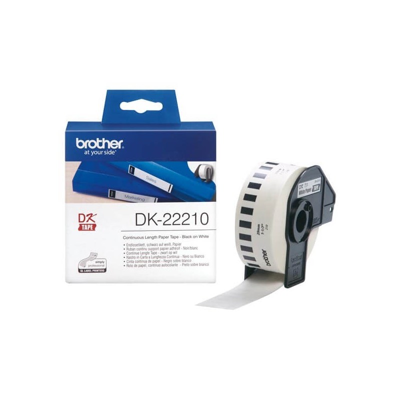 Rotolo di etichette in Carta Originale Brother DK-22210 29mm x 30,48m Nero Bianco