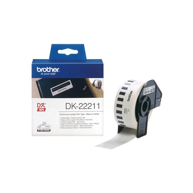 Rotolo di etichette in Carta Originale Brother DK-22211 29mm x 15,24m Nero Bianco