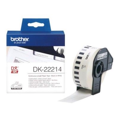 Rotolo di etichette in Carta Originale Brother DK-22214 12mm x 30,48m Nero Bianco