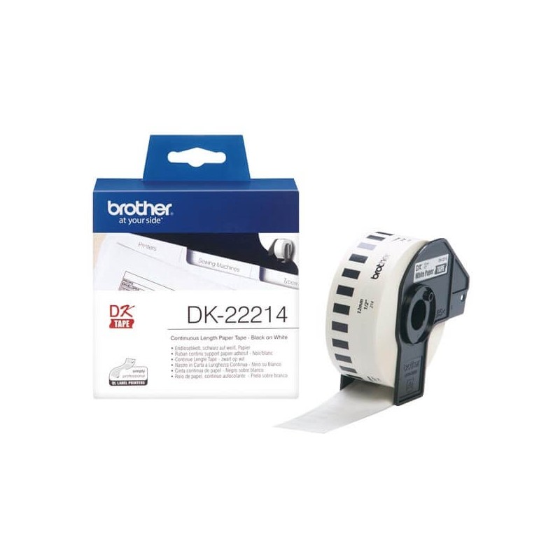 Rotolo di etichette in Carta Originale Brother DK-22214 12mm x 30,48m Nero Bianco