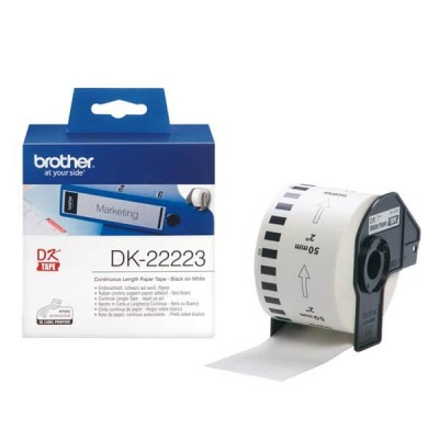 Rotolo di etichette in Carta Originale Brother DK-22223 50mm x 30,48m Nero Bianco