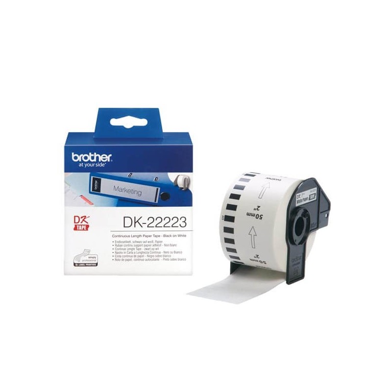 Rotolo di etichette in Carta Originale Brother DK-22223 50mm x 30,48m Nero Bianco