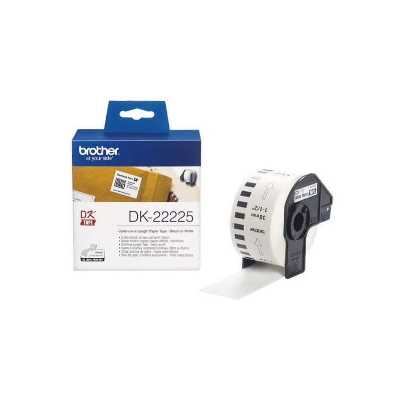 Rotolo di etichette in Carta Originale Brother DK-22225 38mm x 30,48m Nero Bianco