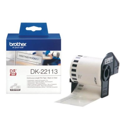 Rotolo di etichette in Pellicola Trasparente Originale Brother DK-22113 62mm x 15,24m Nero Trasparente