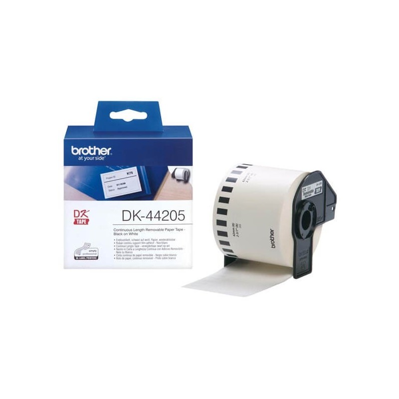 Rotolo di etichette rimovibile in Carta Originale Brother DK-44205 62mm x 30,48m Nero Bianco