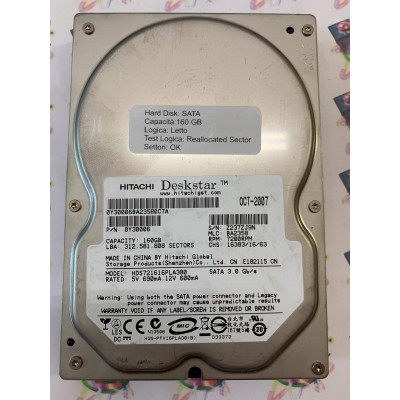 Hard Disk Usato Semifunzionante Sata 3,5" 160Gb HITACHI HDS721616PLA380 0Y30006 BA2358