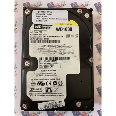Hard Disk Usato Semifunzionante Sata 3,5" 160Gb Western Digital WD1600 WD1600JS-00MHB0 DSBHCTJAH 04 11 2015