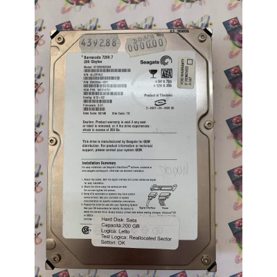 Hard Disk Usato Semifunzionante Sata 3,5" 200Gb SEAGATE ST3200822AS 9W2854-001 100314751 06146
