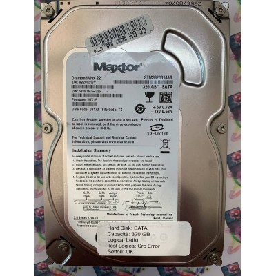Hard Disk Usato Semifunzionante Sata 3,5" 320GB MAXTOR STM3320614AS 9HM16C-326 MX15 09173 TK