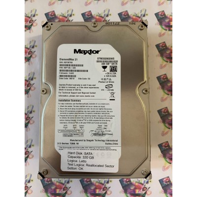 Hard Disk Usato Semifunzionante Sata 3,5" 320Gb MAXTOR STM3320820AS 9DP13G-326 3.AAE 08212 SU