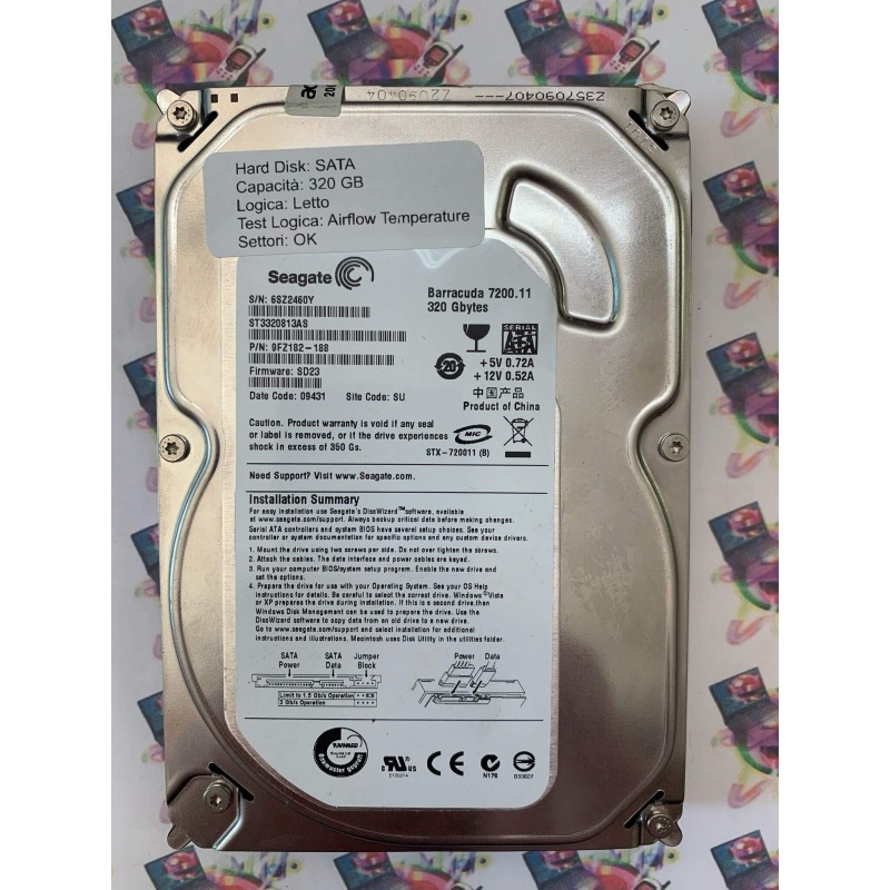Hard Disk Usato Semifunzionante Sata 3,5" 320GB SEAGATE ST3320813AS 9FZ182-188 SD23 09431 SU