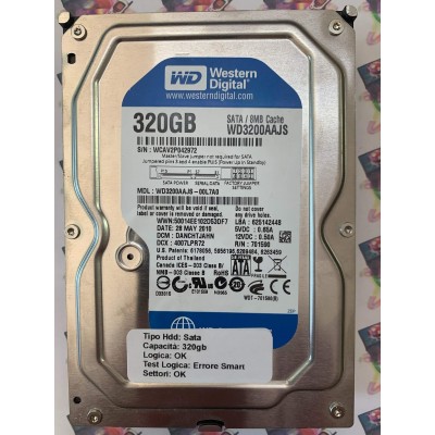 Hard Disk Usato Semifunzionante Sata 3,5" 320GB WESTERN DIGITAL WD3200AAJS WD3200AAJS-00L7A0 DANCHTJAHN