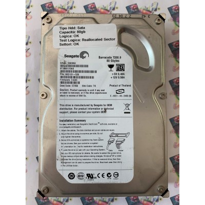 Hard Disk Usato Semifunzionante Sata 3,5" 80GB SEAGATE ST3808110AS 9BD131-520 3.AAE 07456 TK