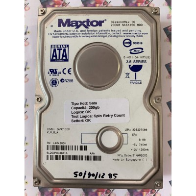 Hard Disk Usato Semifunzionante Sata 3,5" 200GB MAXTOR DIAMONDMAX 10 6L200M004641A AAA