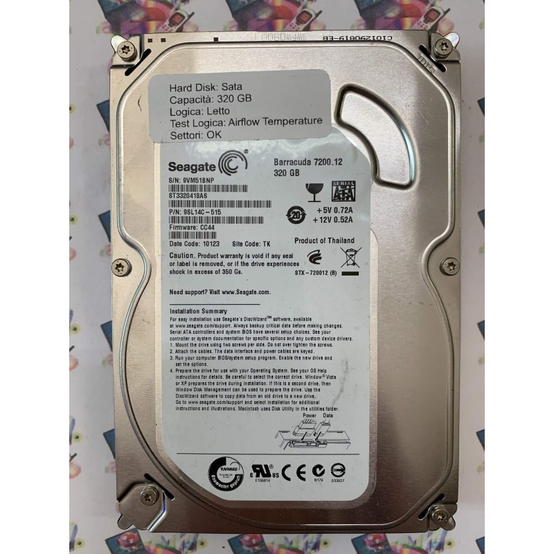 Hard Disk Usato Semifunzionante Sata 3,5" 320GB SEAGATE ST3320418AS 9SL14C-515 CC44 10123 TK