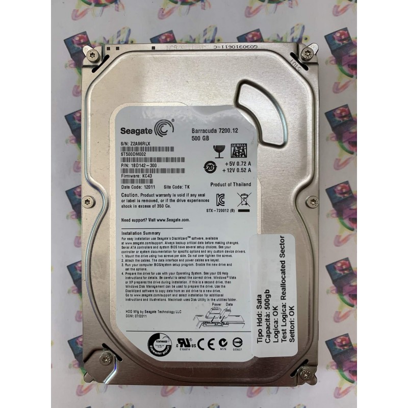 Hard Disk Usato Semifunzionante Sata 3,5" 500GB SEAGATE ST500DM002 1BD142-300 KC43 12011