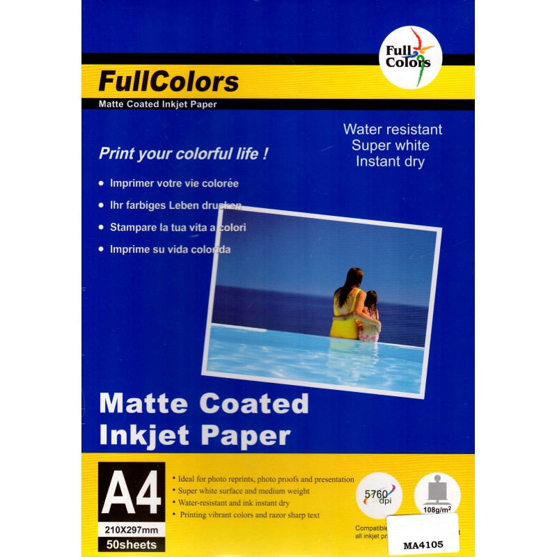Confezione da 50 Fogli di Carta Fotografica A4 108 Grammi Matte