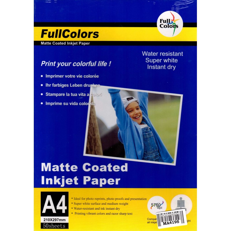 Confezione da 50 Fogli di Carta Fotografica A4 190 Grammi Matte