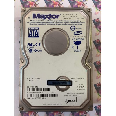Hard Disk Usato Funzionante 100% Ok Sata 3,5" 160Gb Maxtor DIAMONDMAX 10 6V160E0 6V160E013631B 312581808 VA111900