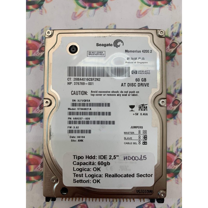 Hard Disk Usato Semifunzionante IDE 2,5" 60Gb Seagate ST960821A 9AH237-020 3.02 06194 AMK