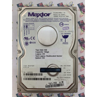 Hard Disk Usato Semifunzionante IDE 3,5" 160Gb Maxtor 6L160P0131L01 DiamondMax 10 6L160P0 320173056 BAJ41G20