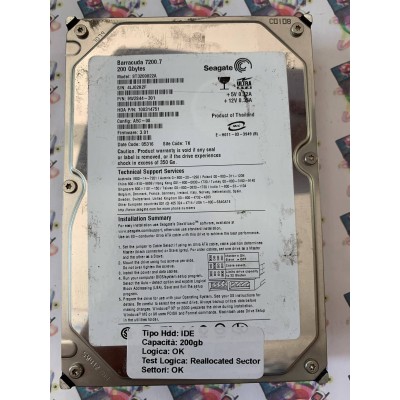 Hard Disk Usato Semifunzionante IDE 3,5" 200Gb Seagate ST3200822A 9W2844-301 3.01 05316 TK