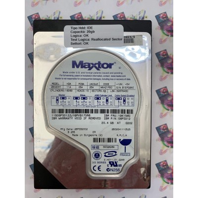 Hard Disk Usato Semifunzionante IDE 3,5" 20Gb Maxtor 2B020H1 WAH21PB0 39876480 06P5312