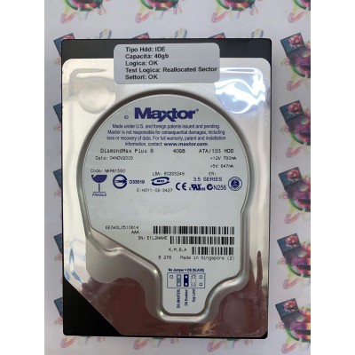 Hard Disk Usato Semifunzionante IDE 3,5" 40Gb Maxtor 6E040L0510614 DiamondMax Plus 8 NAR61590 Lba 80293248