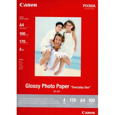 Confezione da 100 Fogli di Carta Fotografica A4 Canon GP-501 170 Grammi Glossy